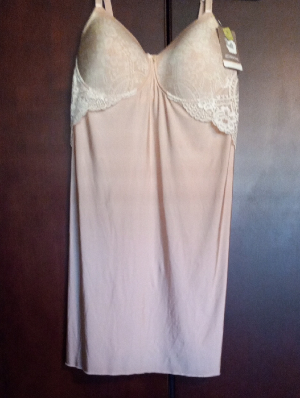 Lace-Trim Nude Slip Chemise with Built-In Cups